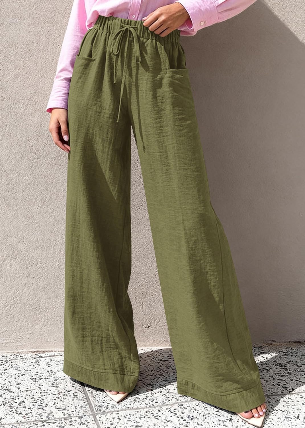 KIRUNDO Wide Leg Palazzo Pants for Women Summer High Waist Flowy Casual Trousers Lounge Pants Beach Vacation Travel Outfits - Image 5