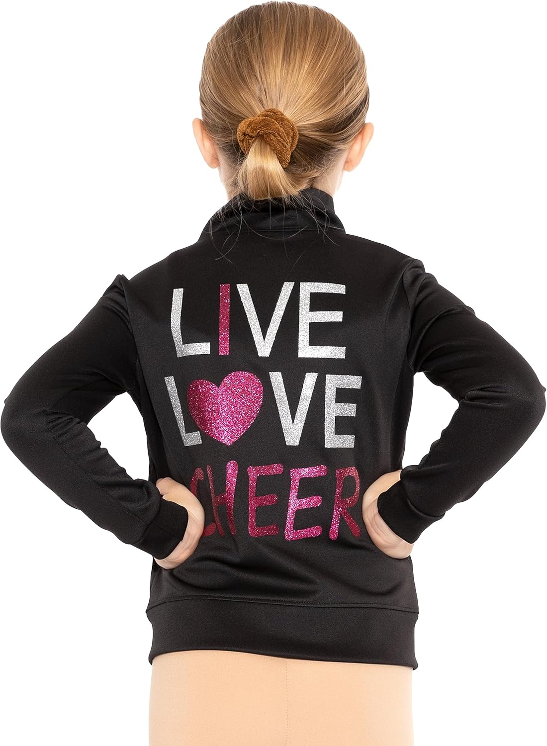 STRETCH IS COMFORT Girls & Women’s Jacket | Techno Stretch Cheer Sparkle No-Flake Glitter & Fun Prints | YXS – A4XL