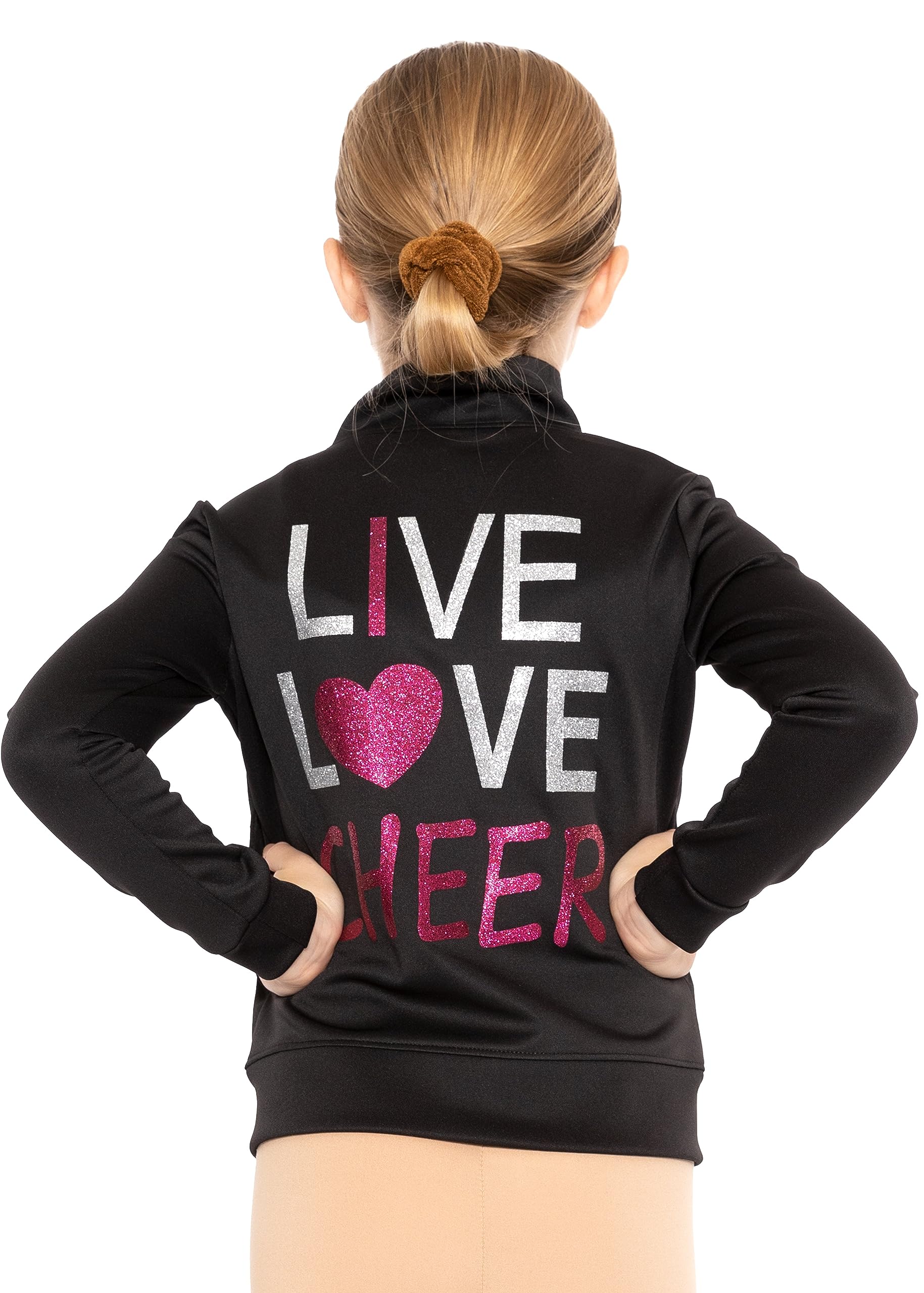STRETCH IS COMFORT Girls &amp; Women’s Jacket | Techno Stretch Cheer Sparkle No-Flake Glitter &amp; Fun Prints | YXS – A4XL