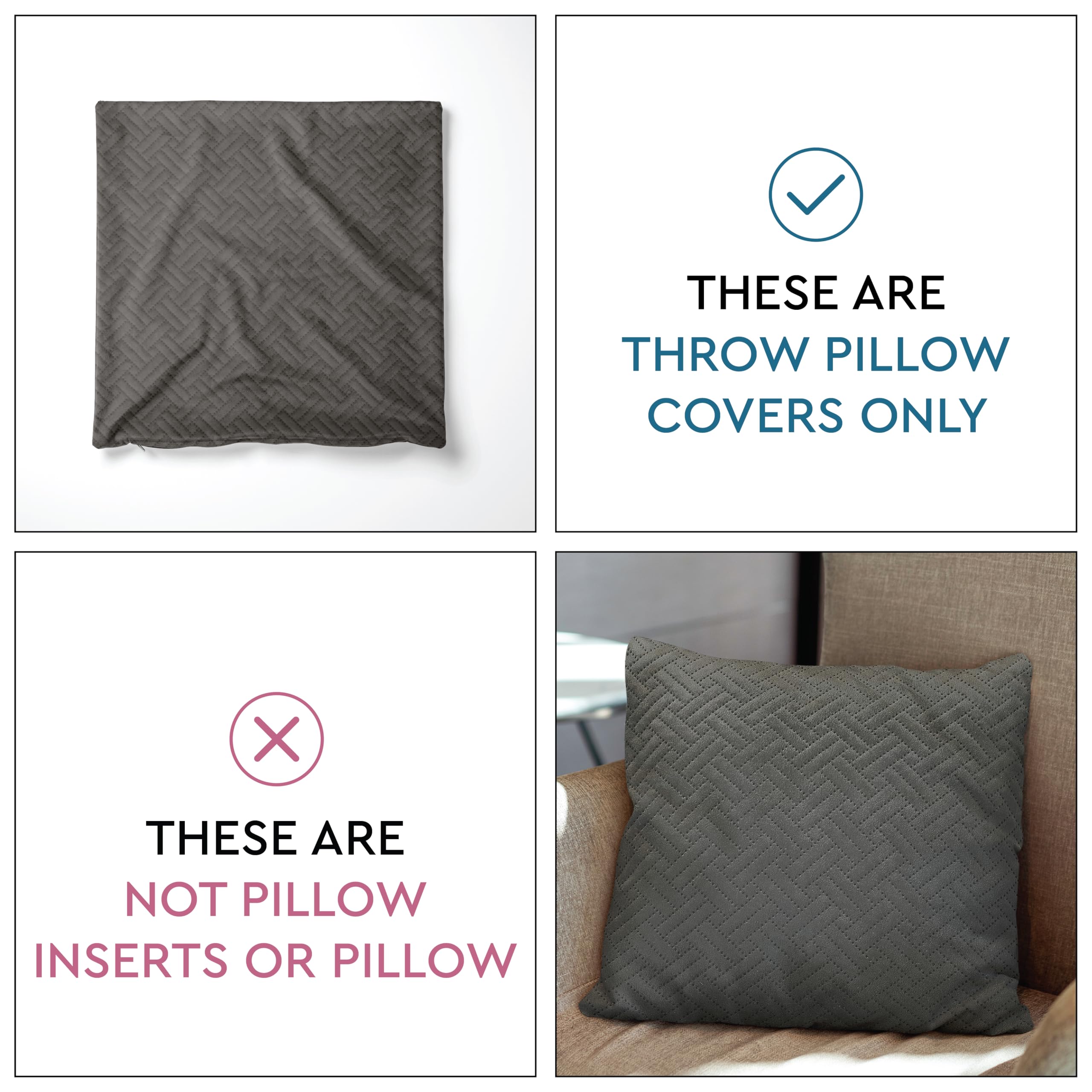Encasa XO Cushion Covers 40x40 cm Set of 2, Dark Grey, 40 x 40 cm (Pack of 2) - Image 4