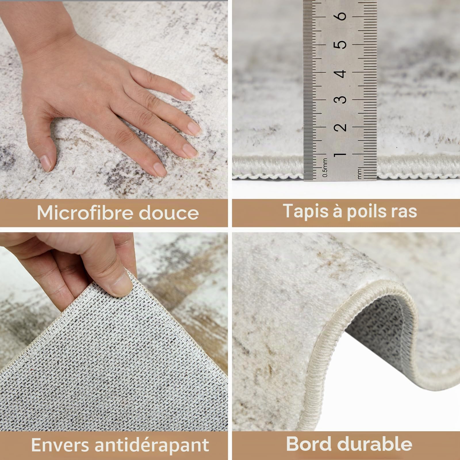 Famibay Tapis Couloir Long 80x300 Lavable en Machine Tapis De Passage Antiderapant Doux Poil Ras Beige Moderne Abstrait Tapis Cuisine Salle A Manger Chambre