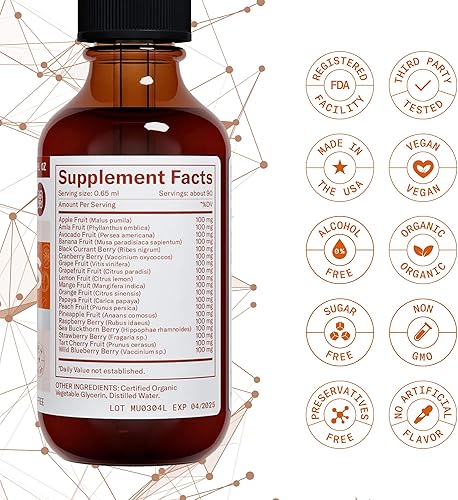 Miniatura 2 de Extracto líquido de frutas, 2 onzas líquidas, extra fuerza, fórmula avanzada, suplemento natural, tintura líquida