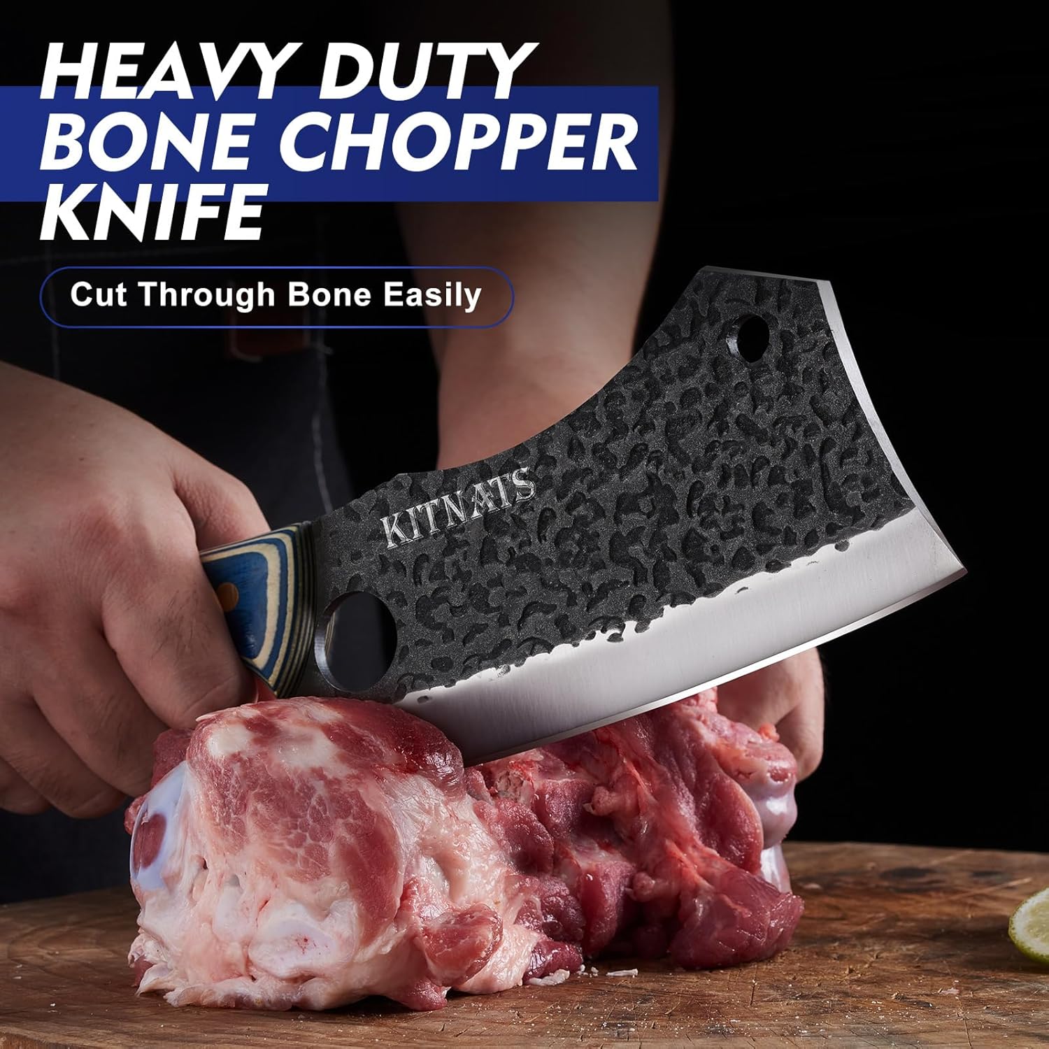 KITNATS 3PCS Butcher Knife Set, Hand Forged kitchen Knife Set-Heavy Duty Bone Chopper & Meat Cleaver & Viking Chef Knife Set for Home, Outdoor Cooking, Camping BBQ