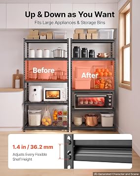 VEVOR Storage Shelves, 5-Tier 2000 lbs Garage Shelving 36 x 16 x 71.4 in