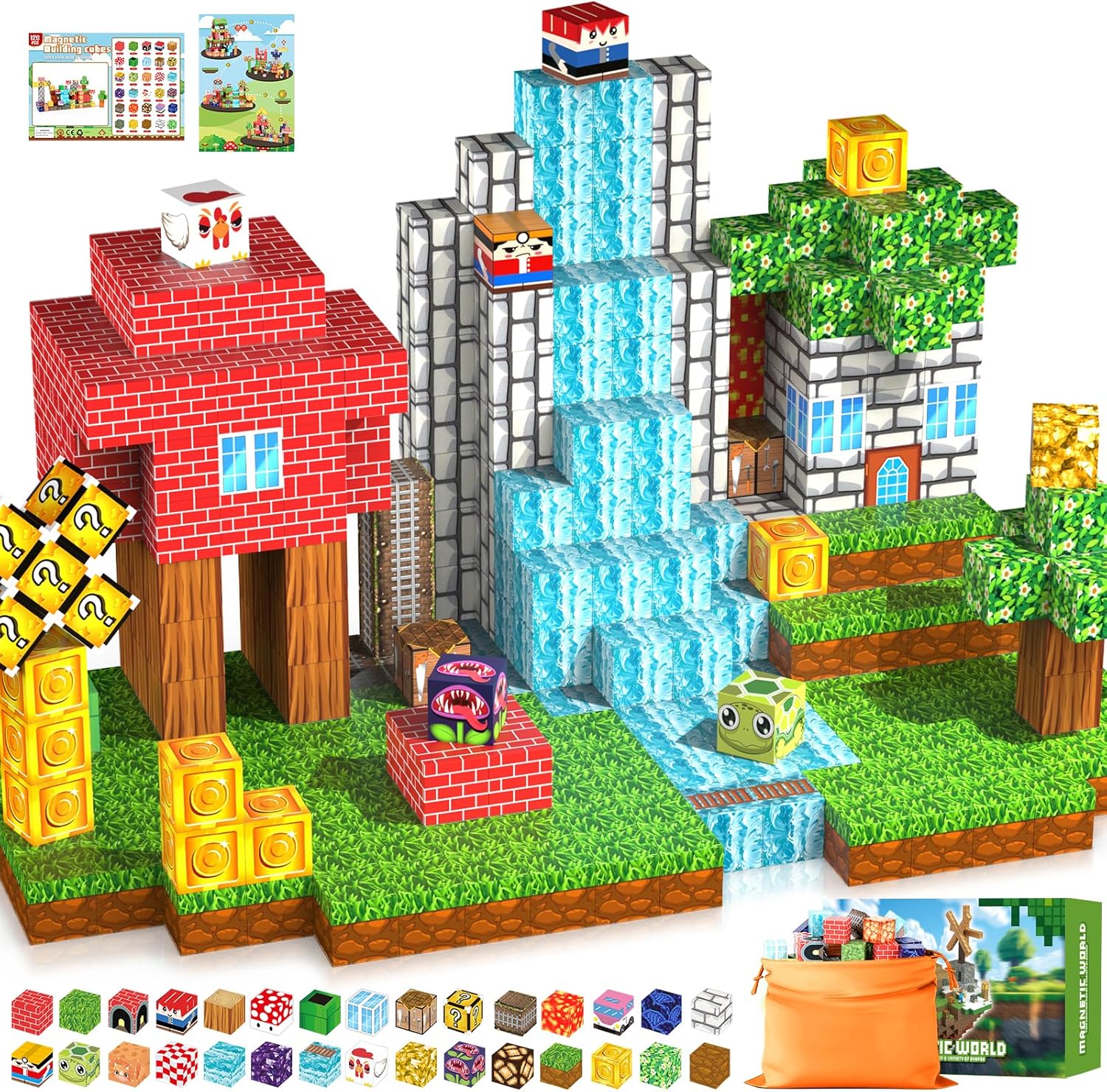 Magnetic Blocks,120PCS Magnetic Building Blocks Cube Constructions Sensory Toys for Kids Tiles Toys for Boys & Girls 3 4 5 6 7 8 9 10 Year Old,STEM Birthday Gifts for Toddlers Outdoor Travel