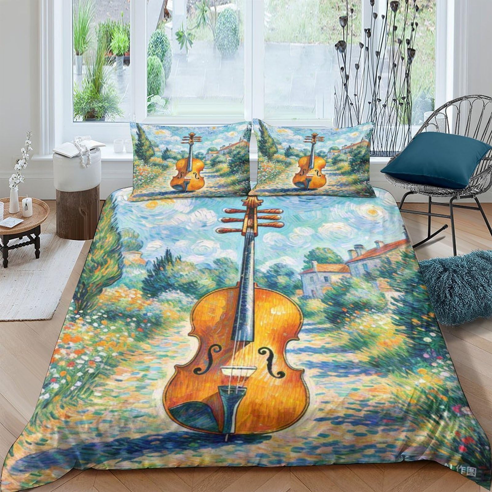 Housse de couette Erhu 3D anti-glisse avec fermeture éclair cachée en microfibre douce lit King