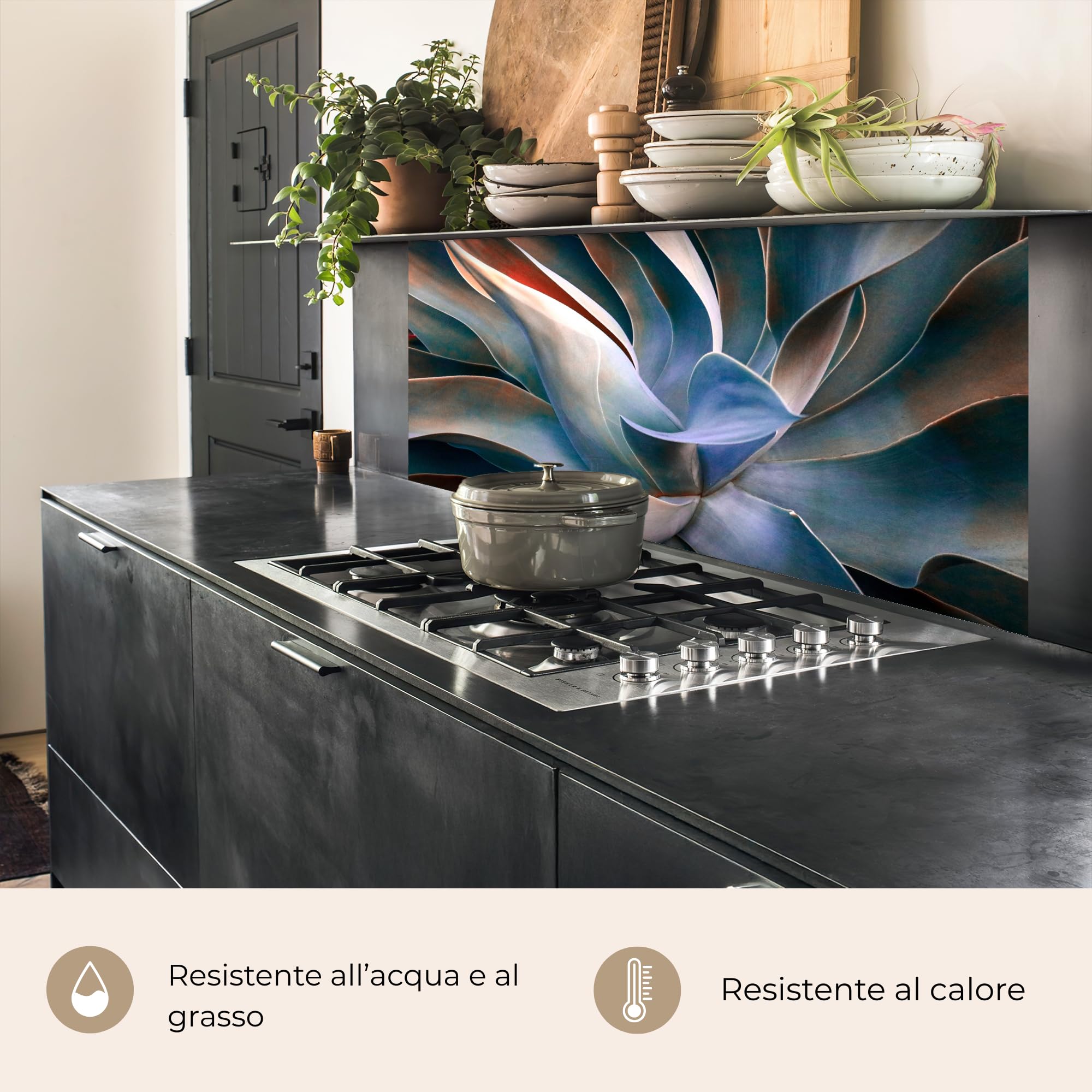 KitchenYeah© Paraschizzi Cucina Adesivo 80x150 cm Pannello Parete per Paraspruzzi Adesivi Muro Foglie - Natura Morta - Blu