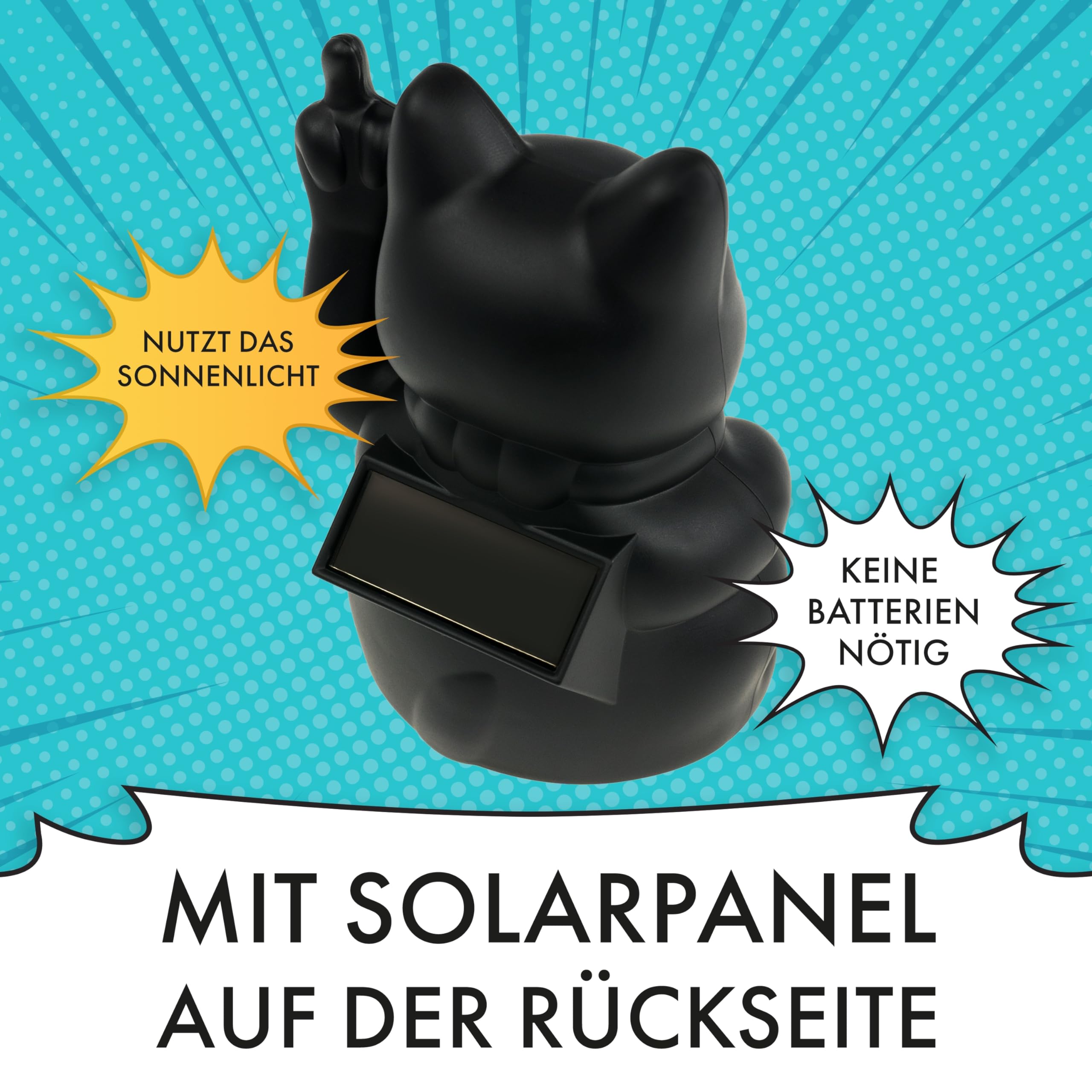 ANGRY CAT – Mini machający kot Lucky CAT SOLAR zasilany zabawnym maganym kotem – japoński macha kot ze środkowym palcem – artykuł dekoracyjny ruchomy kot – machające ramię ze środkowym palcem – 10 cm