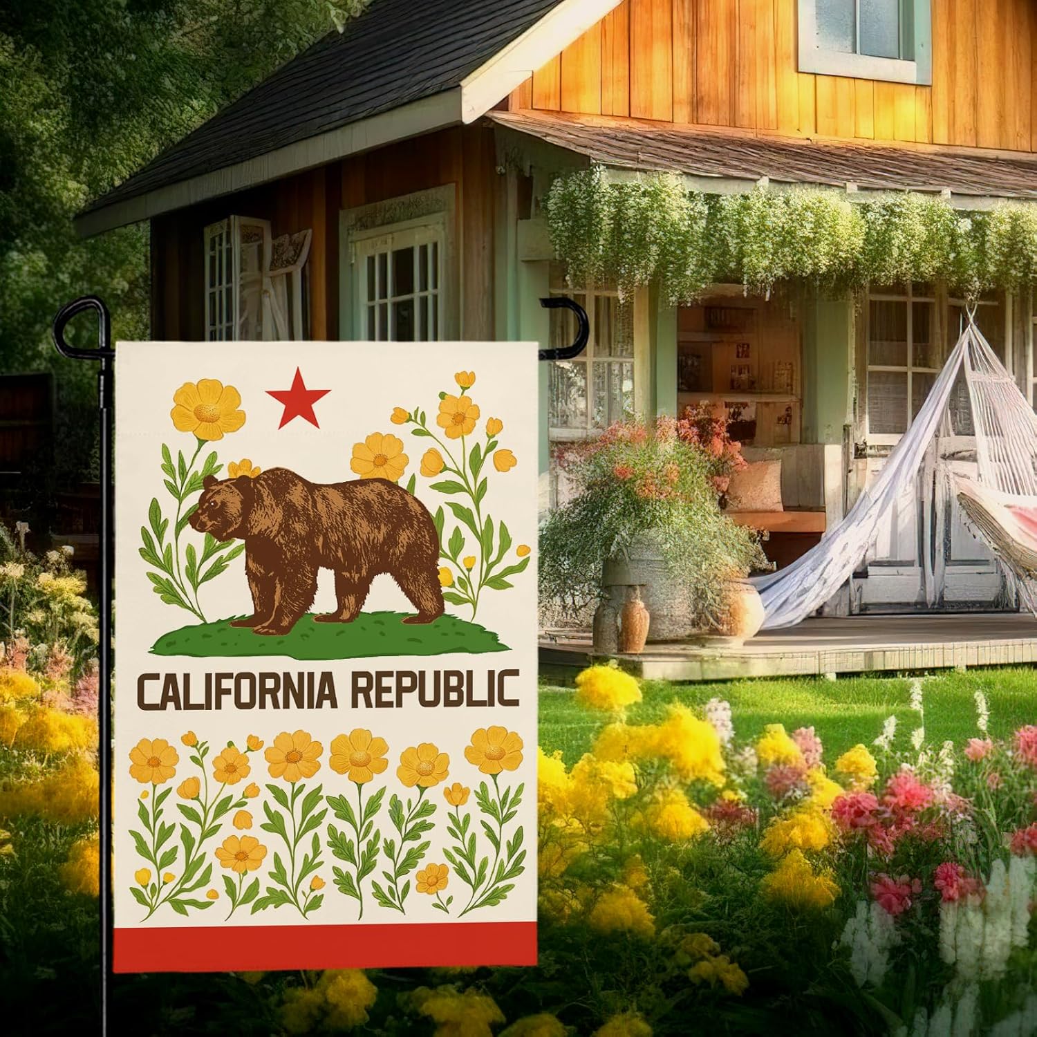 California Bear Flag Garden Flag with California Poppy Golden State Patriotic Republic Home Welcome Flags Front Porch Patio Decor Seasonal Flower CA Heavy Duty House Banner 12x18 Inch - Image 5