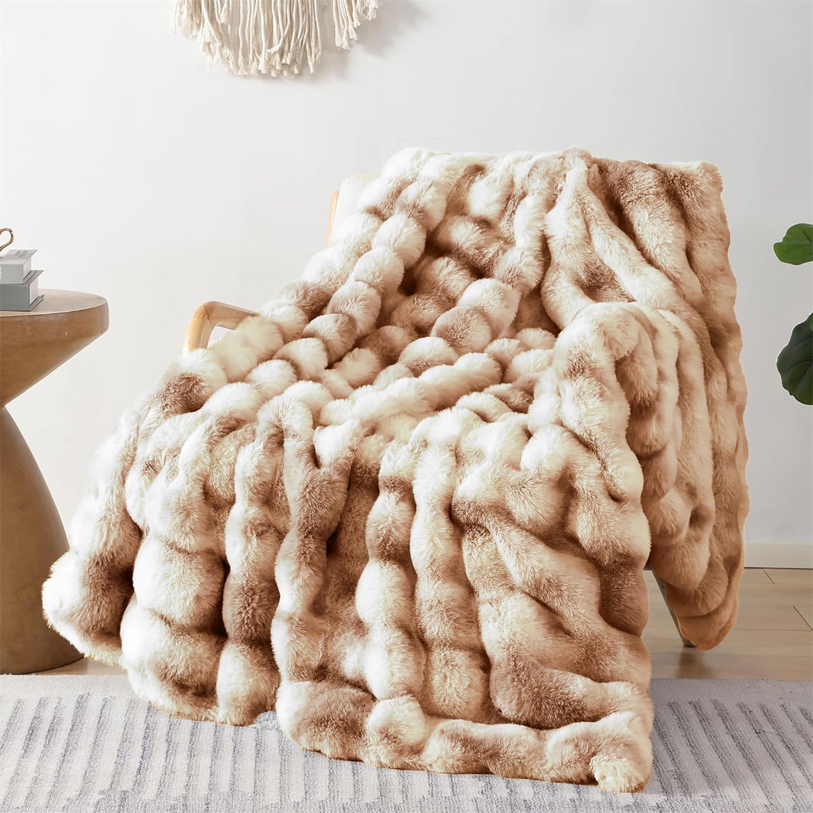 Lingky Women's Tie Dye Coffee Faux Rabbit Fur Luxury Plush Sherpa Throw Blanket - Super Soft Cozy Fuzzy Sofa Blanket Large Fluffy Blankets Warm Bed Throws For Couch Bed Sofa, 100X160cm,