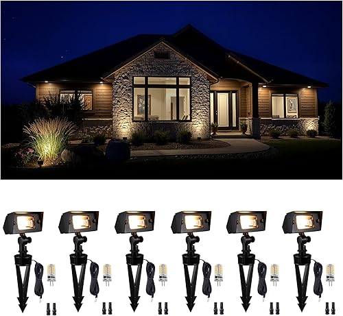 Miniatura 22 de Gardenreet Luz de inundación de latón macizo – Luz LED de lavado de pared de bajo voltaje para paisaje, 12 V, resistente al agua cableada al aire