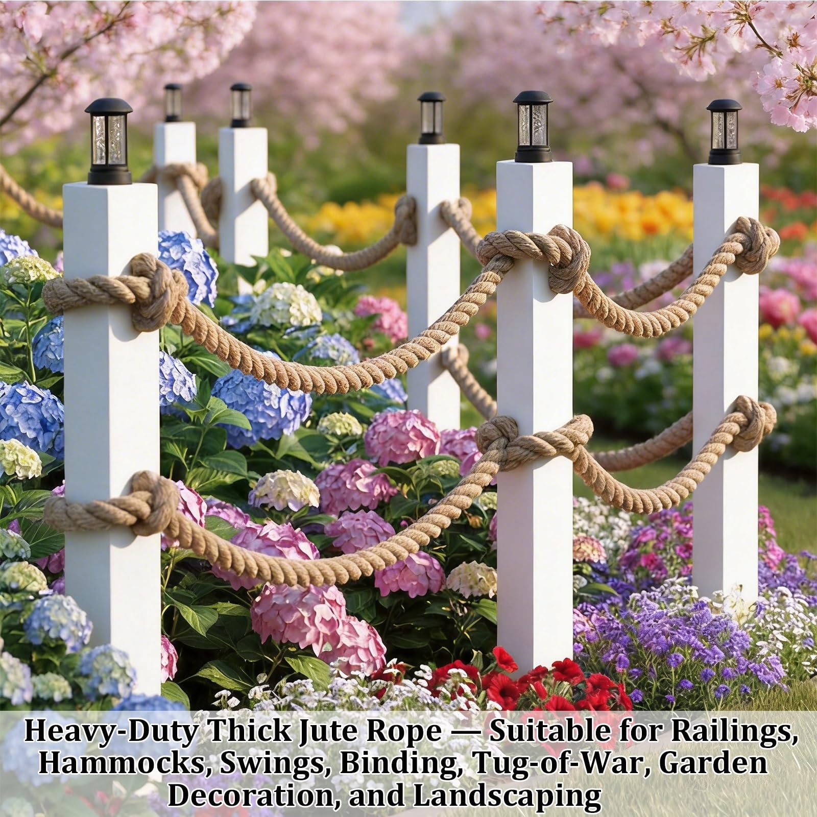 Corde de Jute Robuste, Corde de Chanvre torsadée Durable de 10 m, pour clôtures de Piscine, quais, rambardes, amarres de Bateau, balançoire, tir à la Corde, décoration de Jardin et clôture d