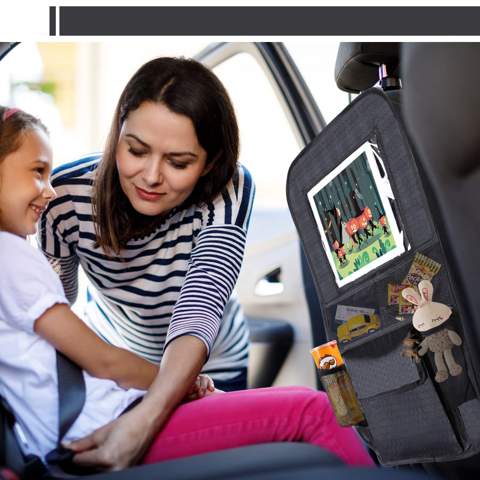 Romon Organizer Sedile Posteriore Auto Bambini, Impermeabile Organizzatore Sedile Posteriore Auto con Molto Spazio di Archiviazione, Proteggi Sedili Auto Bambini Lungo viaggio