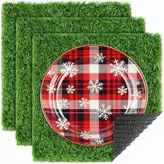 XLX TURF Square Artificial Grass Mat for Christmas Party Decorations, 12"x12" Green Fake Grass Placemat Patch Tiles Decor Patio Balcony, DIY Crafts, 3 Pack