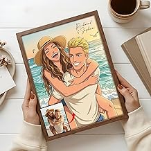 Personalized Couple Canvas Poster, Cartoon Portrait Photo Canvas for Couples, Gifts for Him Her, Valentines Boyfriend Girlfriend Gifts, Present for Wife Husband, Just Married, Anniversary Wedding