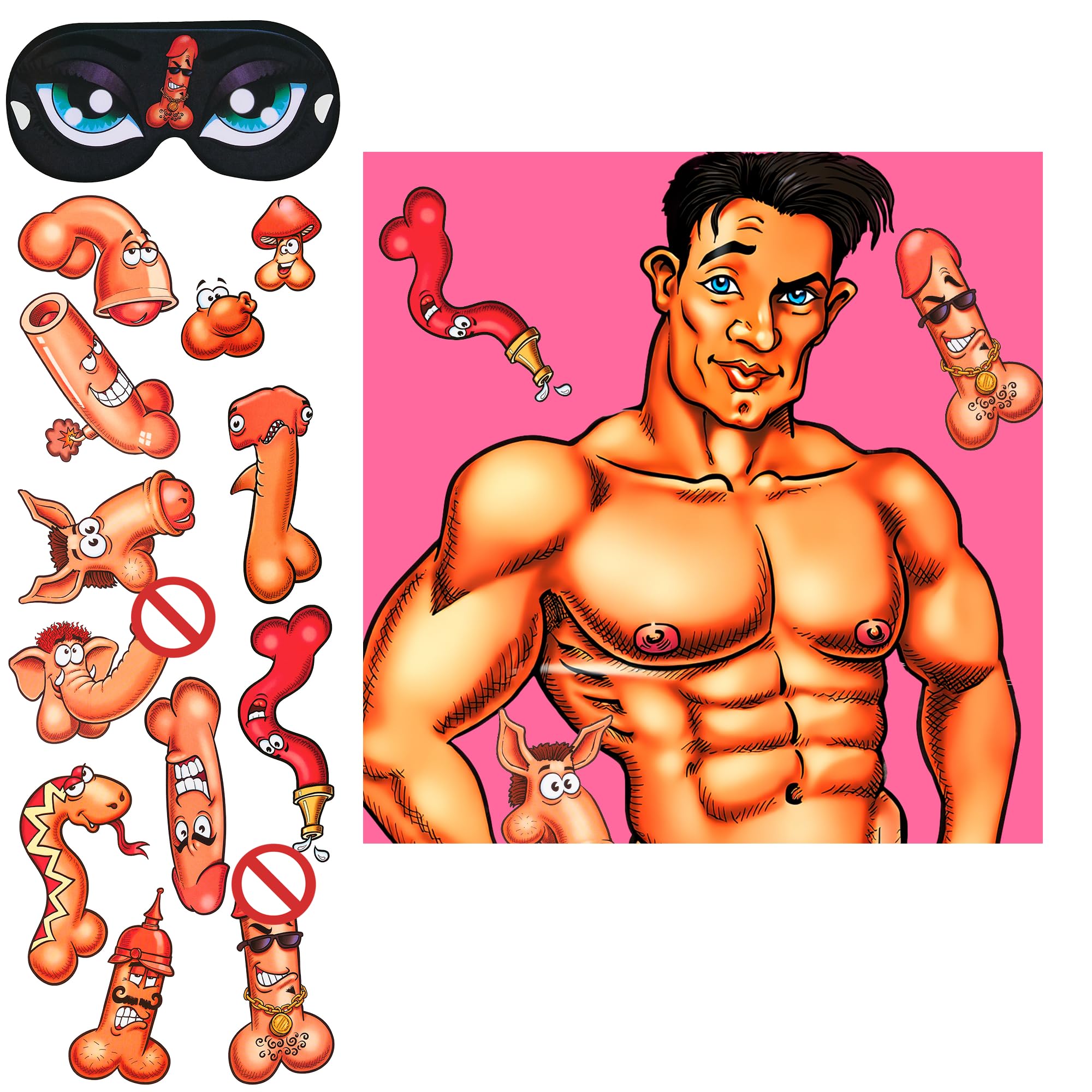 Kuleyang Hilarious Hen Party Game Pin The Pants On The Hunk, Naughty Hen Party Game with Poster Stickers & Blindfold, Funny Hen Do Ice Breaker for Bachelorette Party