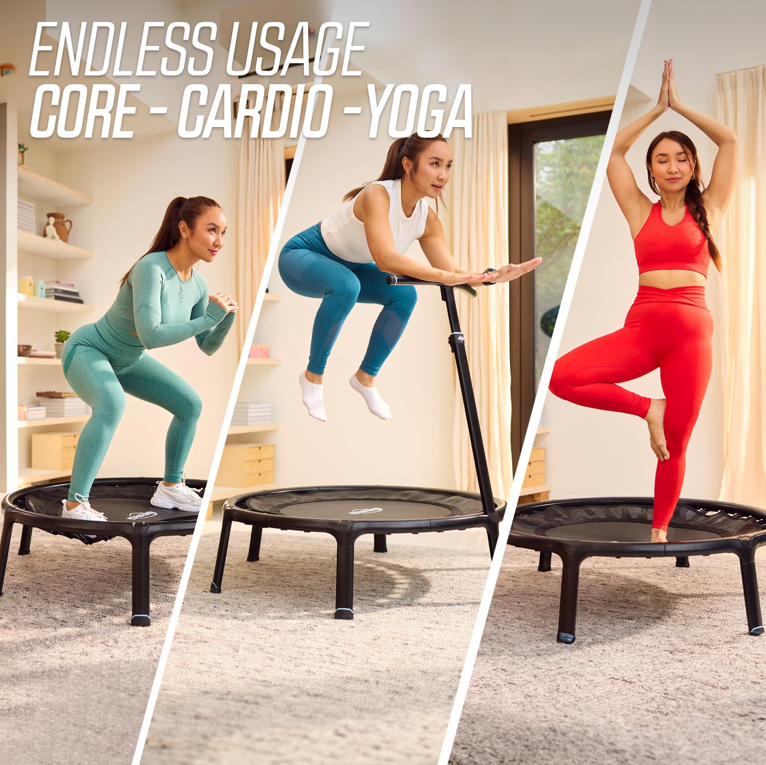 BERG Trampolino fitness 110 pieghevole per interni, trampolino per fitness, cardio e yoga, portata fino a 120 kg, telaio leggero in magnesio, diametro 110 cm, nero