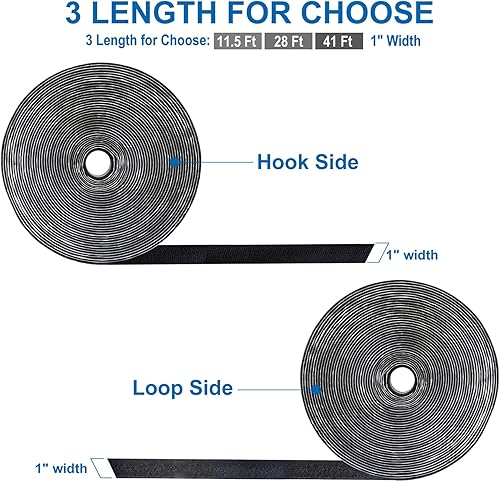 Miniatura 10 de Tiras de 1 pulgada x 28 pies con cinta adhesiva, cinta de gancho y bucle, tiras autoadhesivas de nailon resistente, rollo de cierre adhesivo de