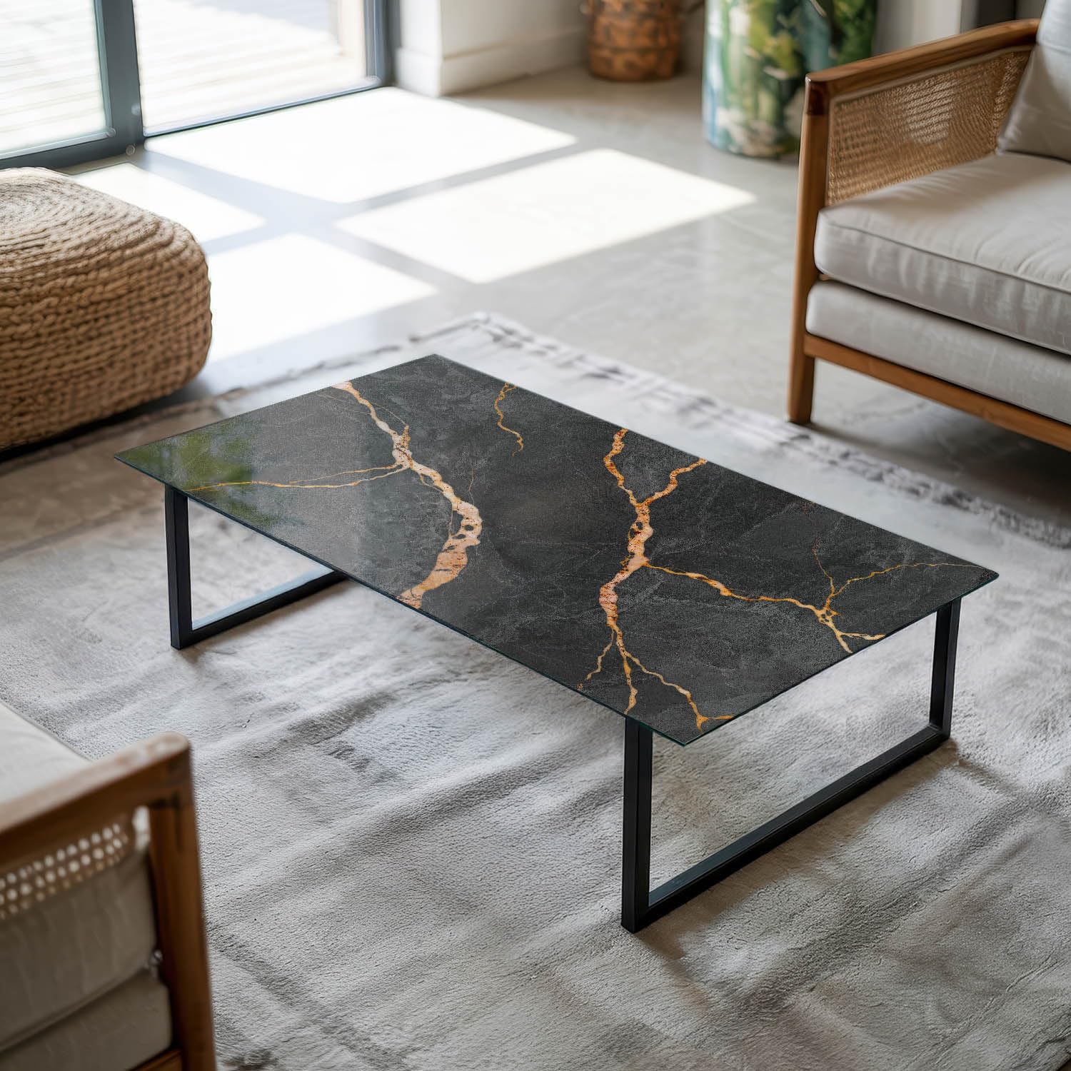 Tablero de Vidrio 120x60 cm Protección contra Daños Instalación Rápida Bordes Pulidos Placa de Seguridad Vidrio Fácil Limpieza Sostenible - Mármol con Vetas