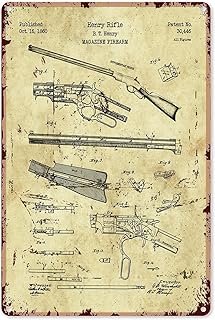 Funny Metal Tin Sign Henry Rifle Patent 18120 Tin Sign Poster Bar Music Club Men Cave Room Wall Decor Vintage Metal Sign Chic Art Wall Metal Decorations Funny Iron Plaque Signs Gift 8x12 inch
