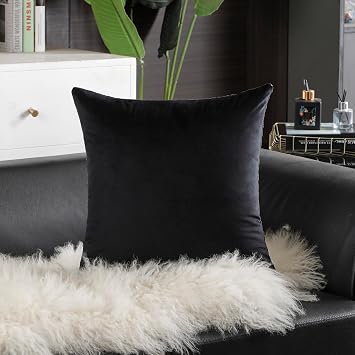 Black Velvet Cushion Cover 45x45cm (18x18”), Silver Rhinestone Crystal Decorative Pillow, Hidden Zip, for Sofa, Bed & Living Room
