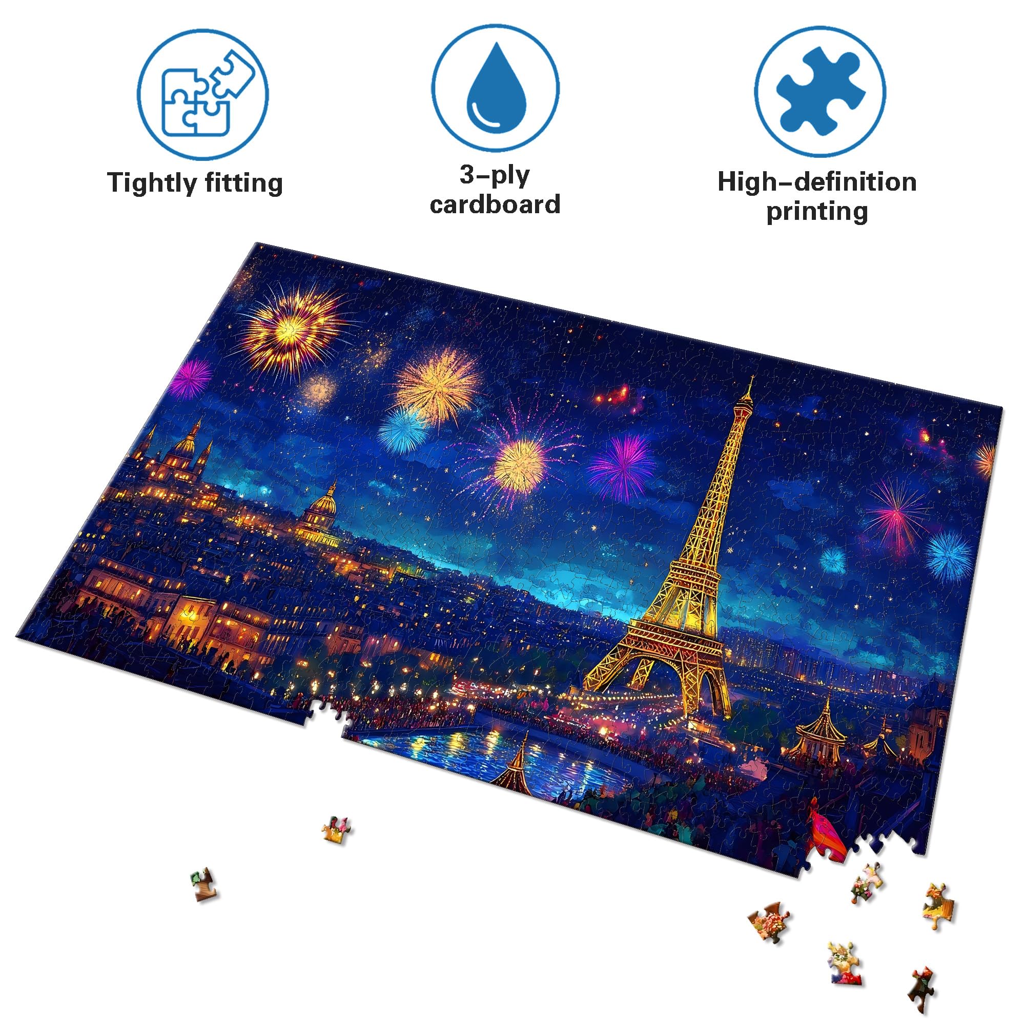 Special Shape Puzzles for Adults 1000 Pieces - Eiffel Tower at Night Jigsaw Puzzle Challenging Impossible Puzzle, Unique Home Decor & Game (16x31Inch/41x80cm) for Puzzle Lovers - 3