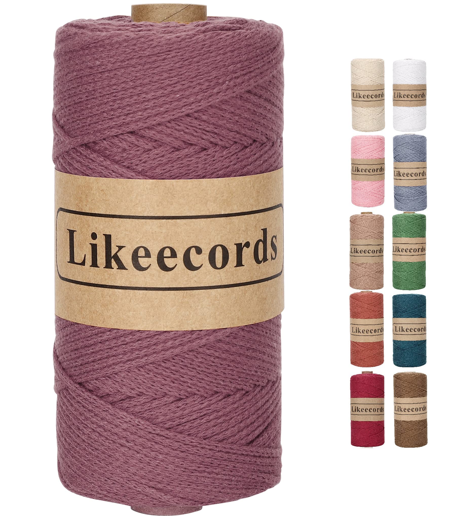 Likeecords 100% Cotton Crochet Bag Cord 2mm 170m Macrame Cord 2mm Crochet Thread Macrame Rope Gift for Knitter (Deep Purple)