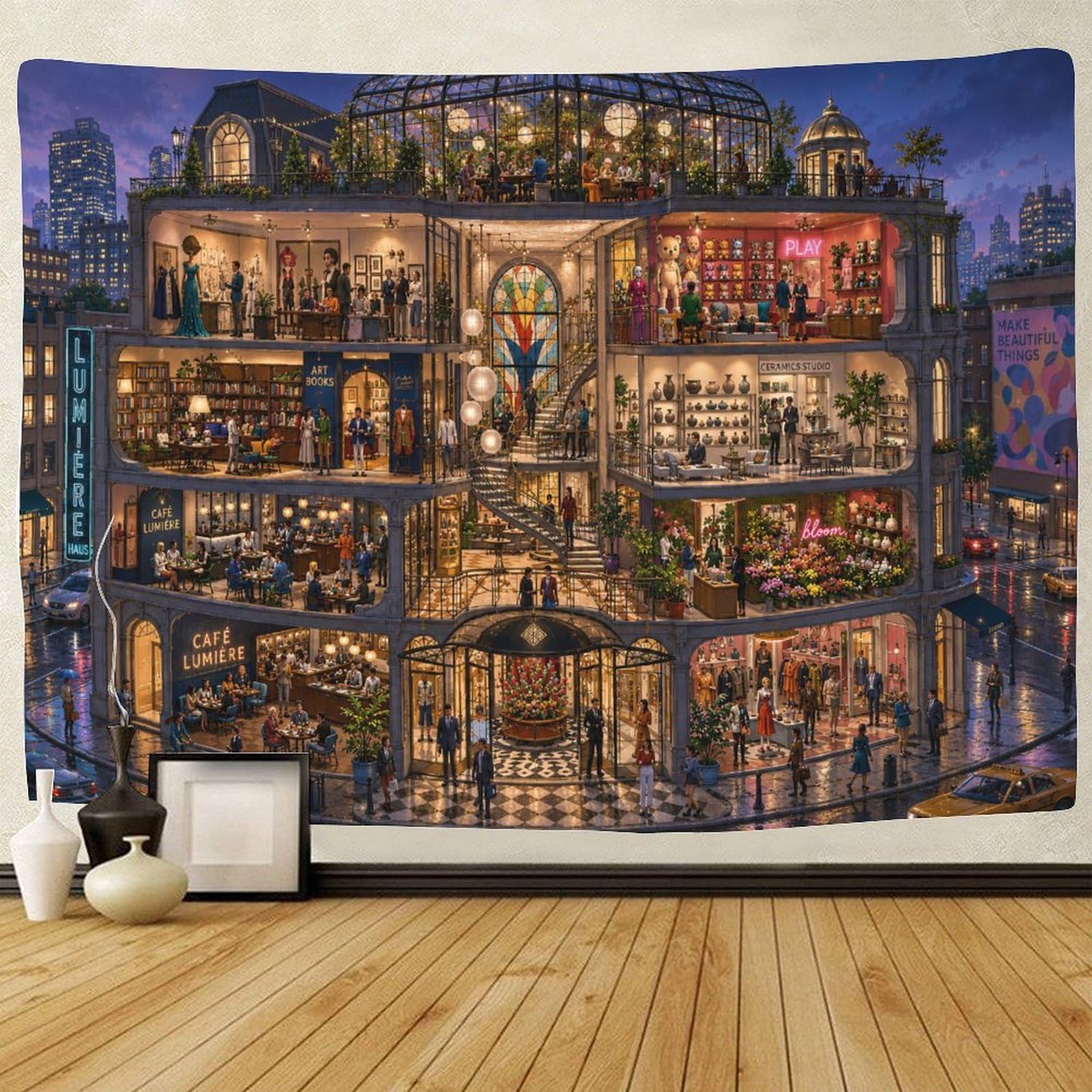 ASDFGHJKLZA Modern Urban Department Store 3D Print Tapestry Wall Hanging Decor Wall Art Decor Tapestries Poster Curtain Living Room College Dorm 100cmx150cm