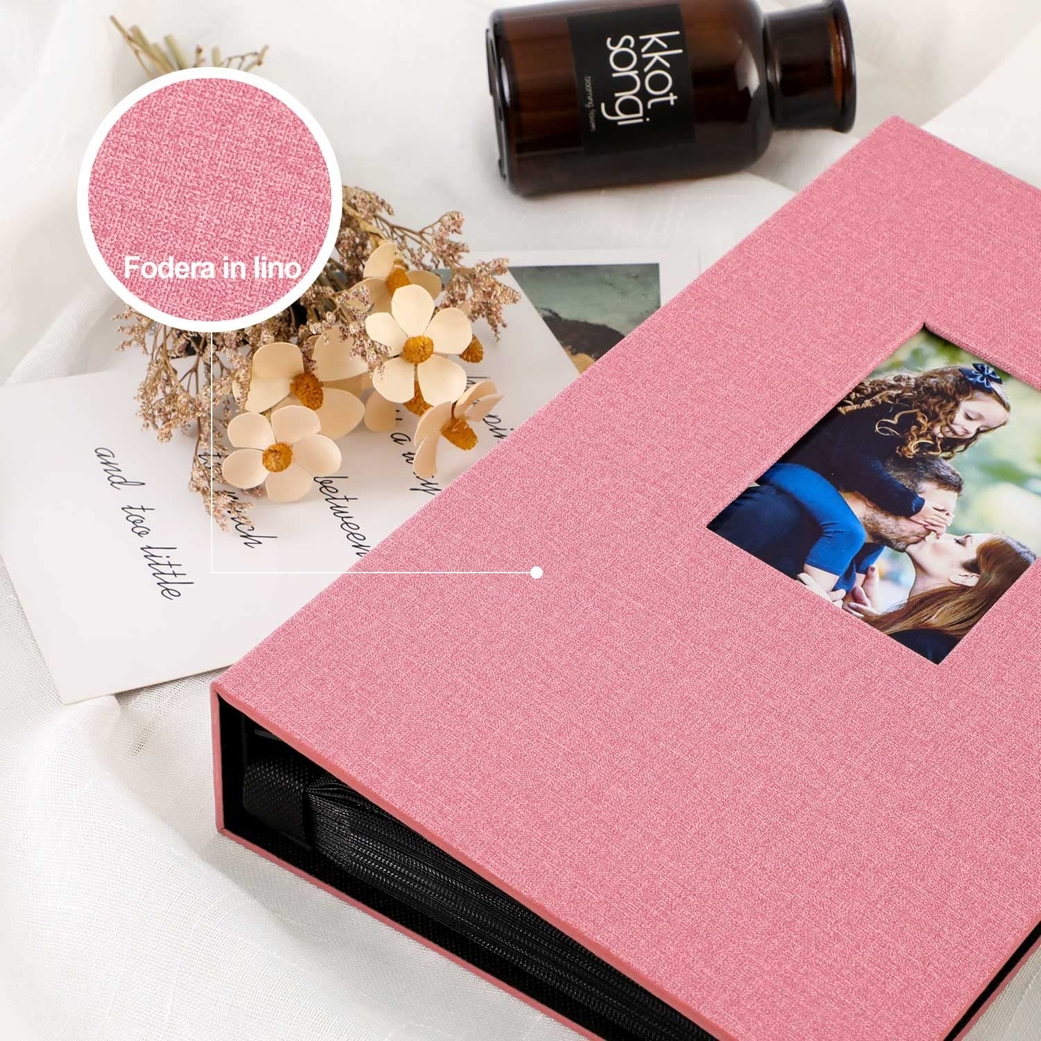 Lanpn Album Fotografico 10x15 300 con Tasche, Biancheria Porta Foto Album Portafoto Orizzontali 10x15cm Tascabile Tasca Rosa