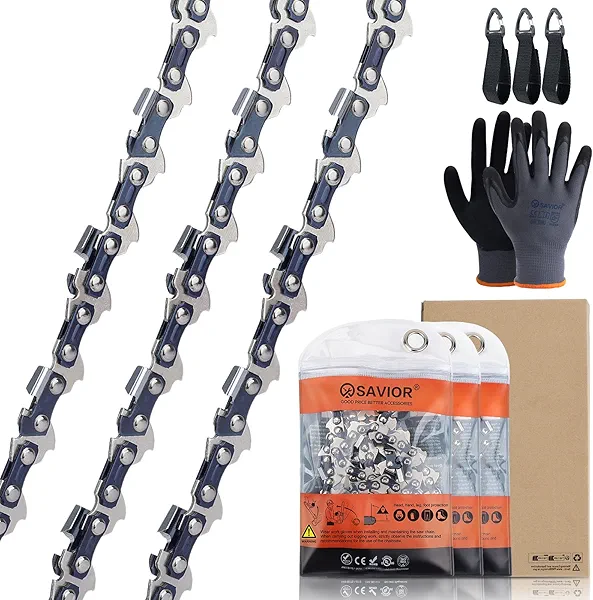 Savior 3Pcs 16 Inch Chainsaw Chain for Greenworks CS80L211 CS80L2512 2904402 20022 20232 CS60L00 CS60L02 CS60L210 2002802 16" Replacement Chain 56 Drive Links .050" Gauge 3/8" LP Pitch, S56, 91PX056G
