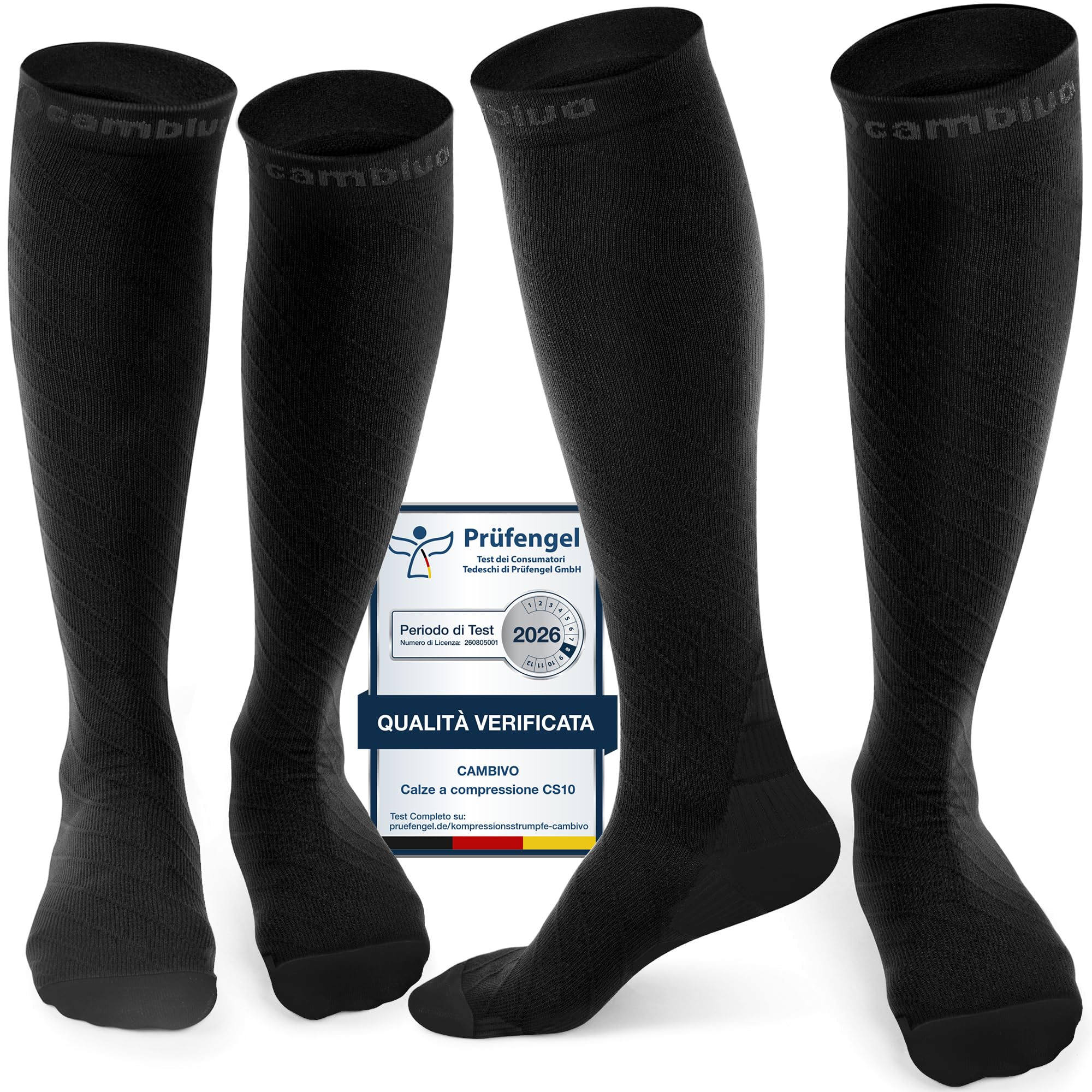 CAMBIVO 2 Paia Calze Compressione Graduata Donna e Uomo 20-30 mmHg, Calze Elastiche a Compressione Antiscivolo per Sport, Corsa, Recupero, Antitrombo, Vene Varicose, Viaggio in Aereo