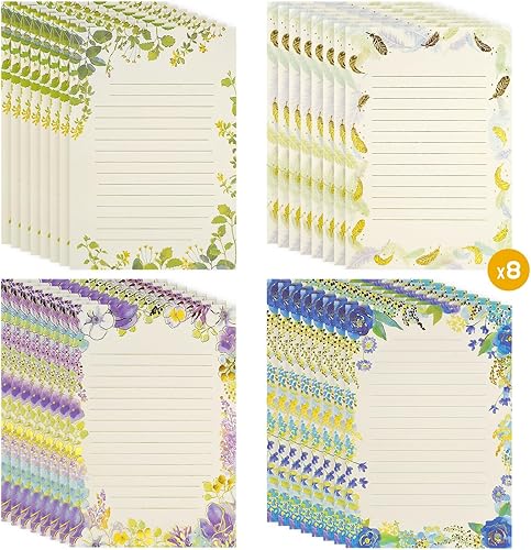 Miniatura 3 de Juego de 64 hojas de papel de carta estacionaria  A5 lindo estampado de papel de papel de escritorio forrado elegante para escribir letras, álbumes