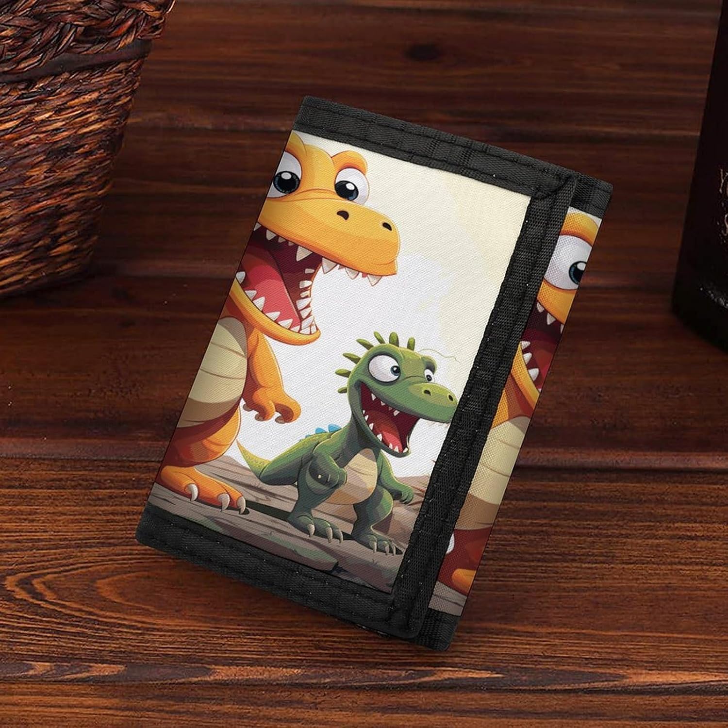 Cartoon Dinosaur Images Wallet for Men Women Zipper Travel Wallets Stylish Trifold Wallets with Large Capacity Bifold Wallet