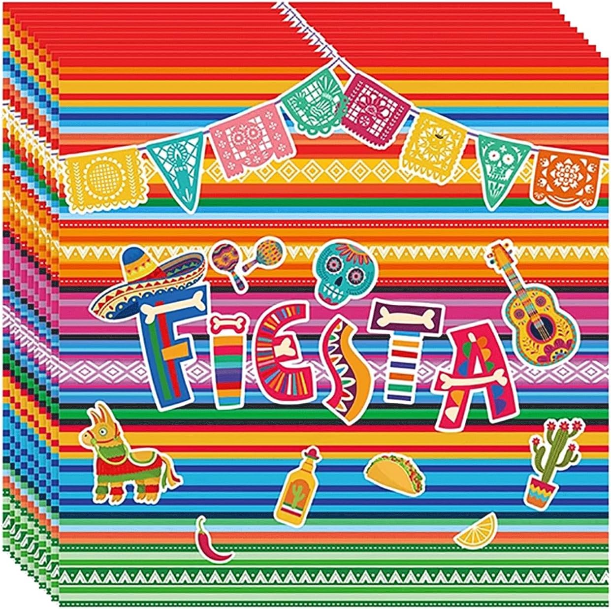 40PCS Mexican Fiesta Napkins, Mexican Style Serviette Cinco De Mayo Party Supplies, Disposable Colored Stripe Napkins