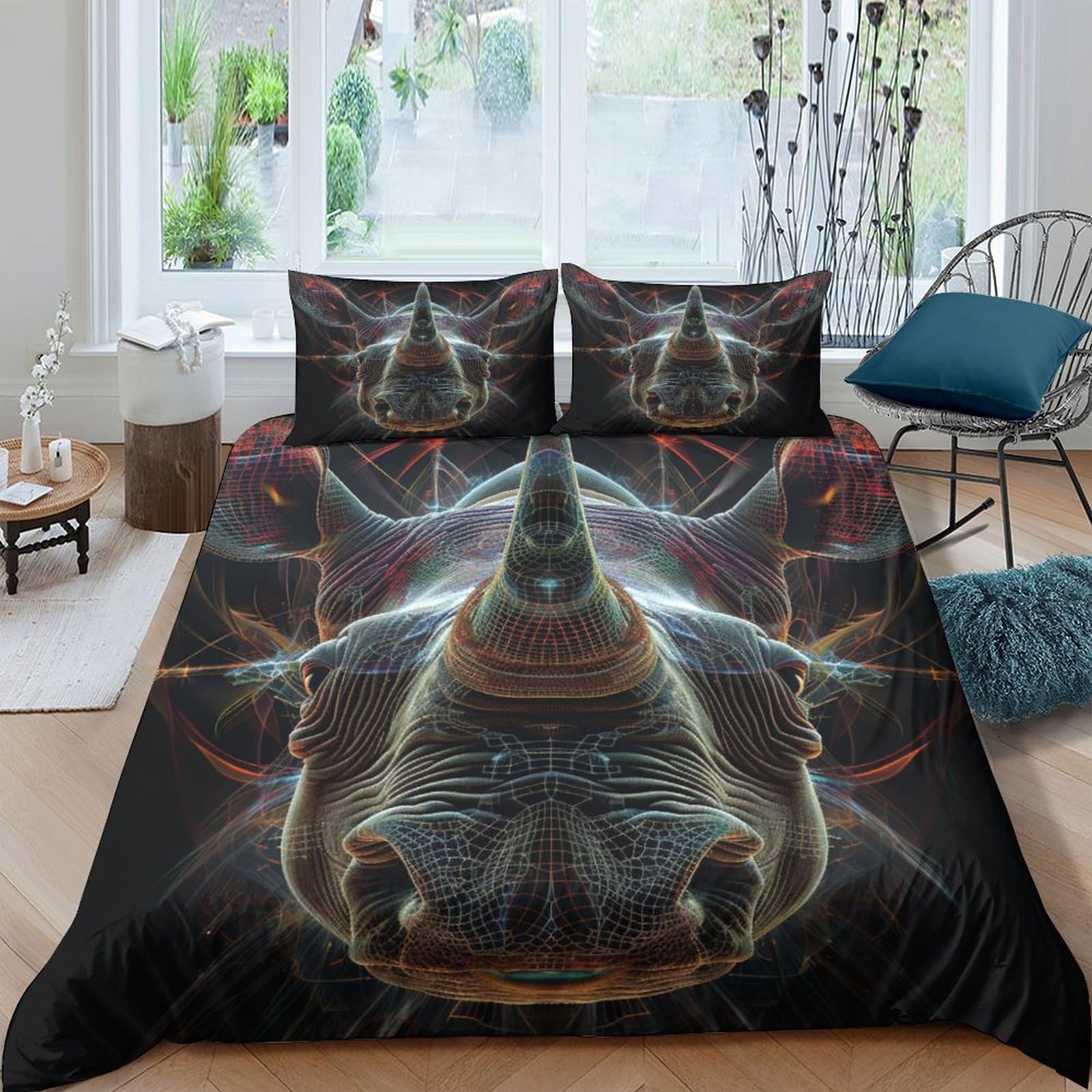 Housses de couettes respirantes et microfibre super douce motif Rhinoceros 3D