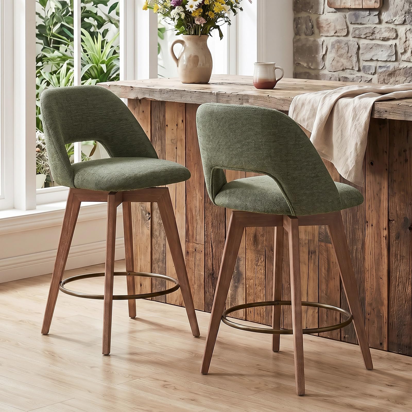 Zesthouse Swivel Bar Stools Set of 2, Wood Counter Height Chairs with Backs