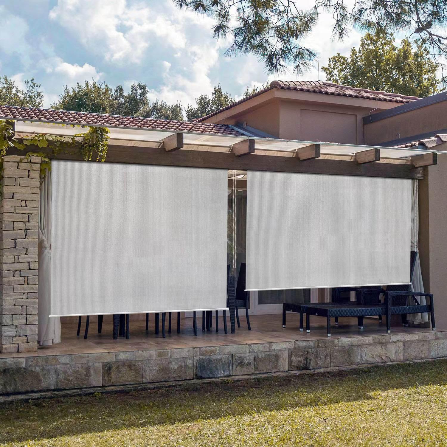 Outdoor Roller Shade,Outdoor Blinds,Outdoor Blinds Waterproof,Pergola Blinds,Durable Waterproof Sunblind,Aluminum Alloy Rod,for Terrace Balcony Garden,Light gray,W140xL180cm