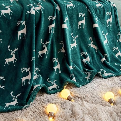 Miniatura 6 de FY FIBER HOUSE Manta navideña de franela para decoración del hogar, para sofá, con estampado de renos, 50 x 60 pulgadas, color verde