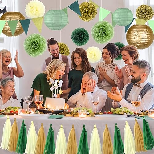 Miniatura 4 de Juego de 33 suministros de decoración de fiesta de Navidad, faroles de papel, borlas, guirnalda colgante, banderines de tejido, pompones, flores,