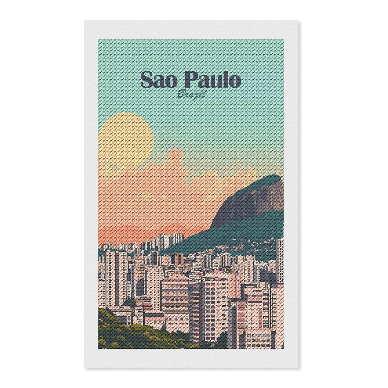 Junmoney Sao Paulo Cityscape(3) Diamond Painting Set 12"x20", Full Kit Included, Sparkling Round Gems, Farmhouse Decor, Festive Craft Gift