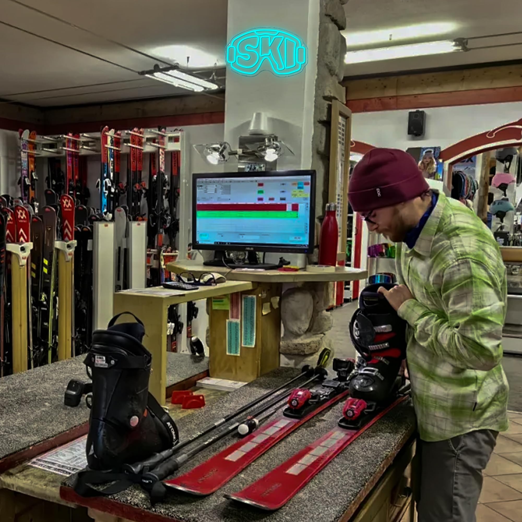 Señal de neón con gafas de esquí, luz LED de neón para deportes de invierno, alimentada por USB, regulable, para cabaña de montaña, decoración de esquí, temática deportiva, decoración de bar, sala de