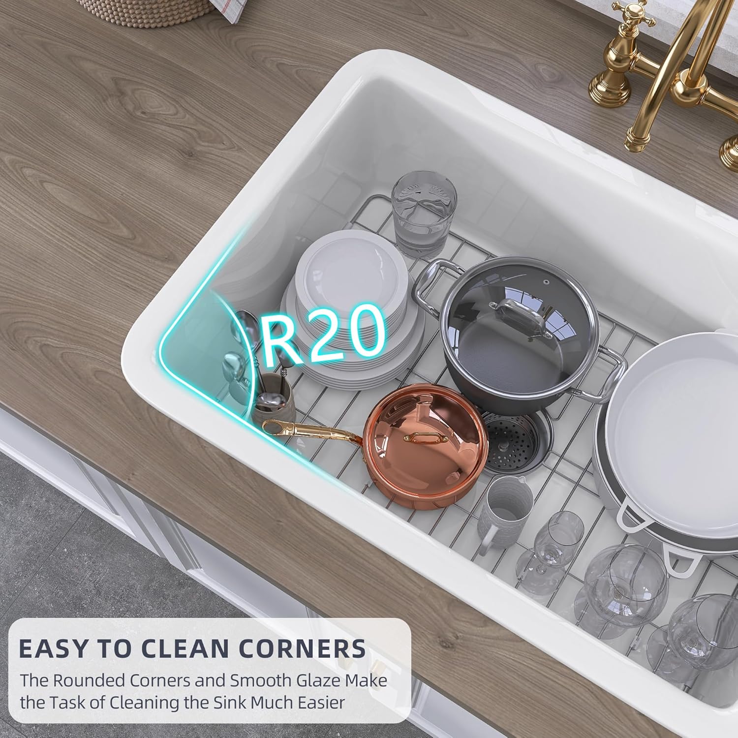 TUKTUK Undermount Kitchen Sink 32 x19 Fireclay Drop-in Farm Sink Porcelain Single Bowl Topmount Large & Deep Basin Luxury Accessory Kit Included