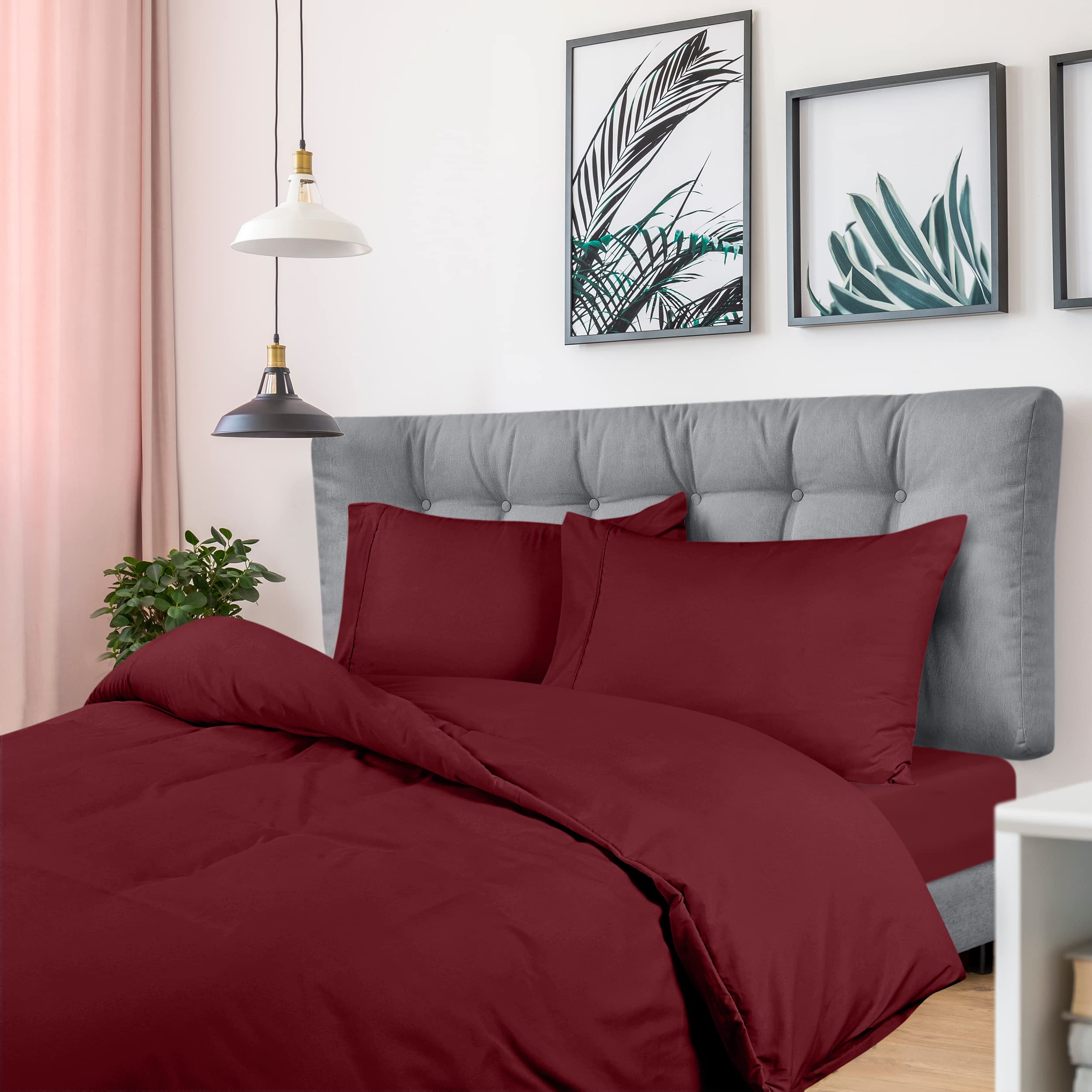 Utopia Bedding Set Copripiumino da 4 Pezzi - Copripiumino 200x200cm, Lenzuolo con Angoli 135x190cm, Federe 50x75cm - (Bordeaux, Matrimoniale)