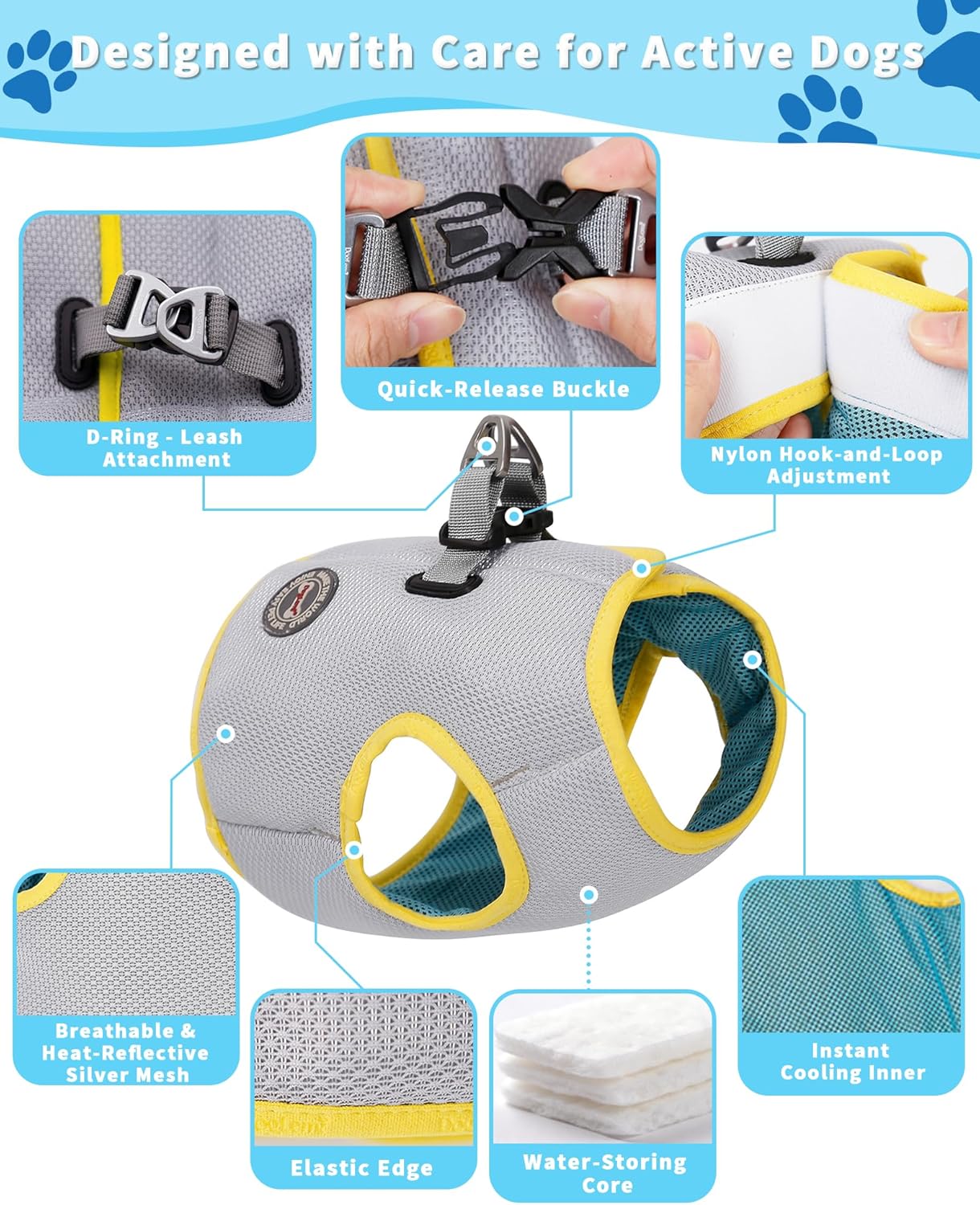 Huafly Dog Cooling Vest with Instant Chill-Heat Reflective Mesh Evaporative Dog Cooling Shirt,Adjustable Quick Release Cooling Harness for Dogs for Summer Walking,Hiking & Hot Weather (X-Small)