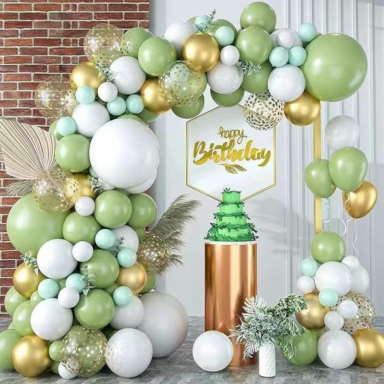 Sage Green Balloon Garland Arch Kit Olive Green Gold White Balloons for Baby Shower Birthday Party Wedding Decorations