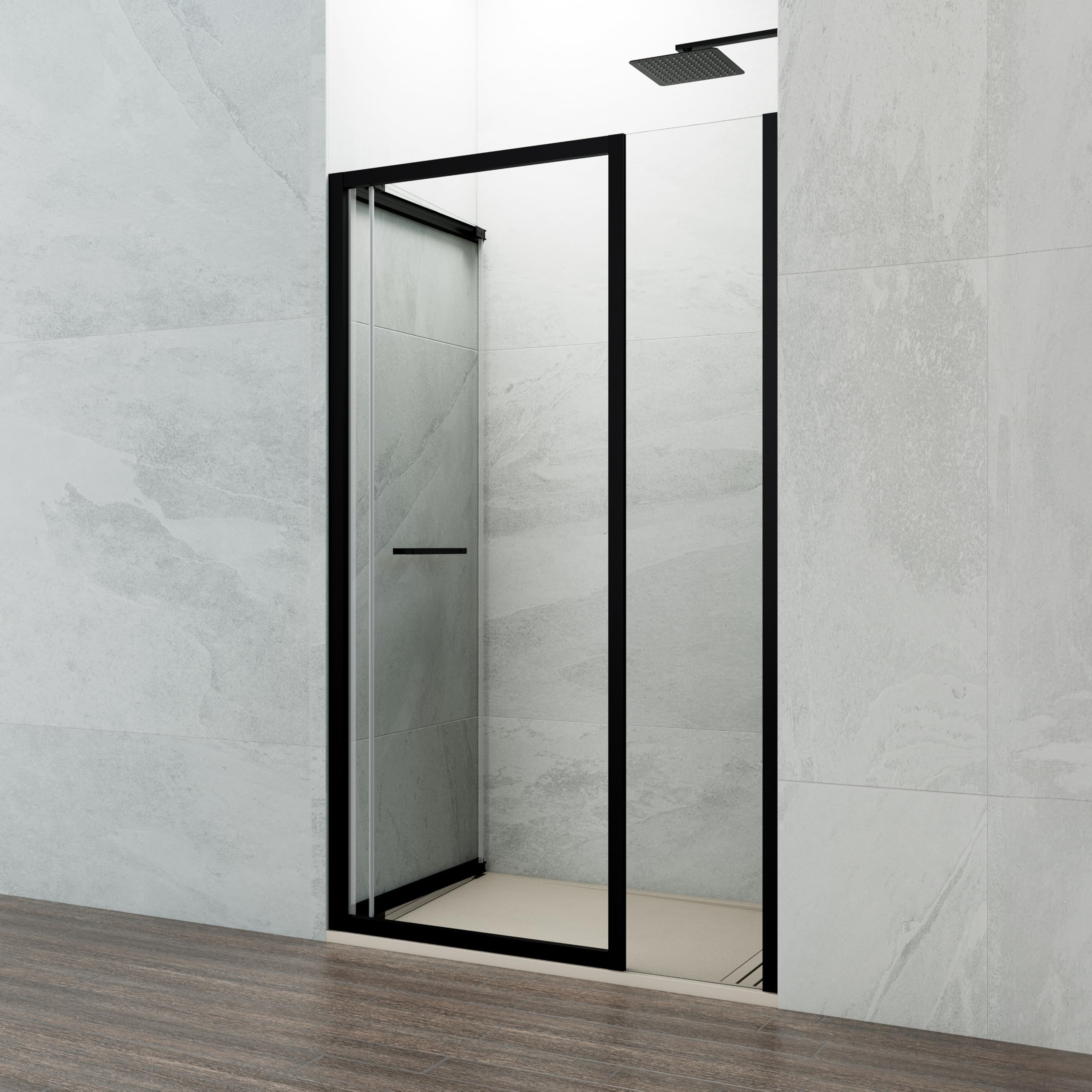 GME - Mampara Ducha Negra Frontal 1 Puerta Corredera Plegable 115cm | Mampara de Cristal con Ancho Adaptable, Perfilería de Aluminio con 195cm de Altura y Cristal Templado Antical 6mm