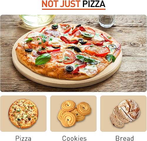 Miniatura 6 de Arcedo Piedra de pizza de 12 pulgadas para horno y parrilla, piedra de hornear redonda de cordierita de 12 pulgadas, resistente al choque térmico
