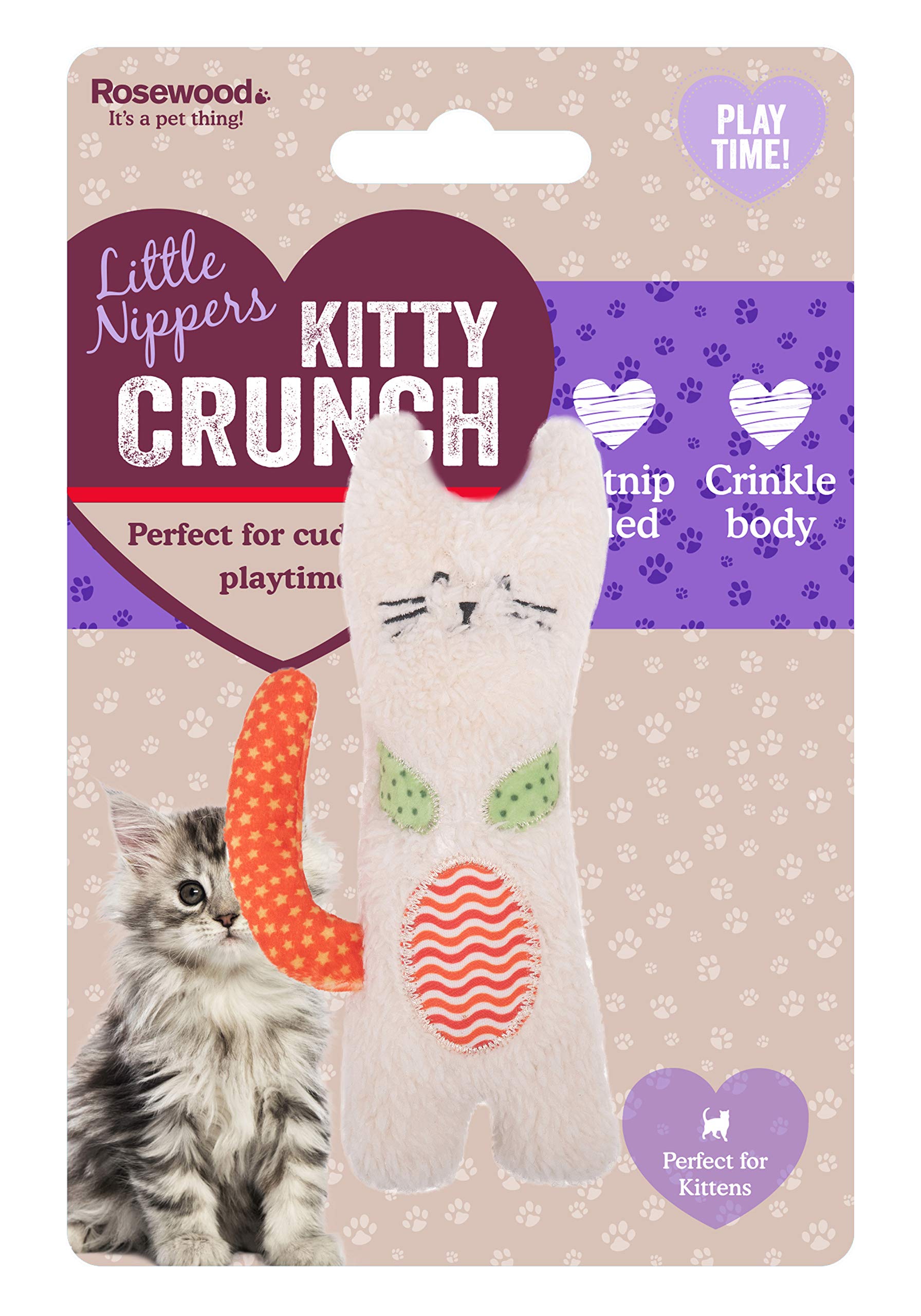 Rosewood Little Nippers Kitty Crunch Cat and Kitten Toy, Crinkle Textured Plush Toy with Catnip, Interactive Play for Kittens and Small Cats, Stimulates Exercise and Fun