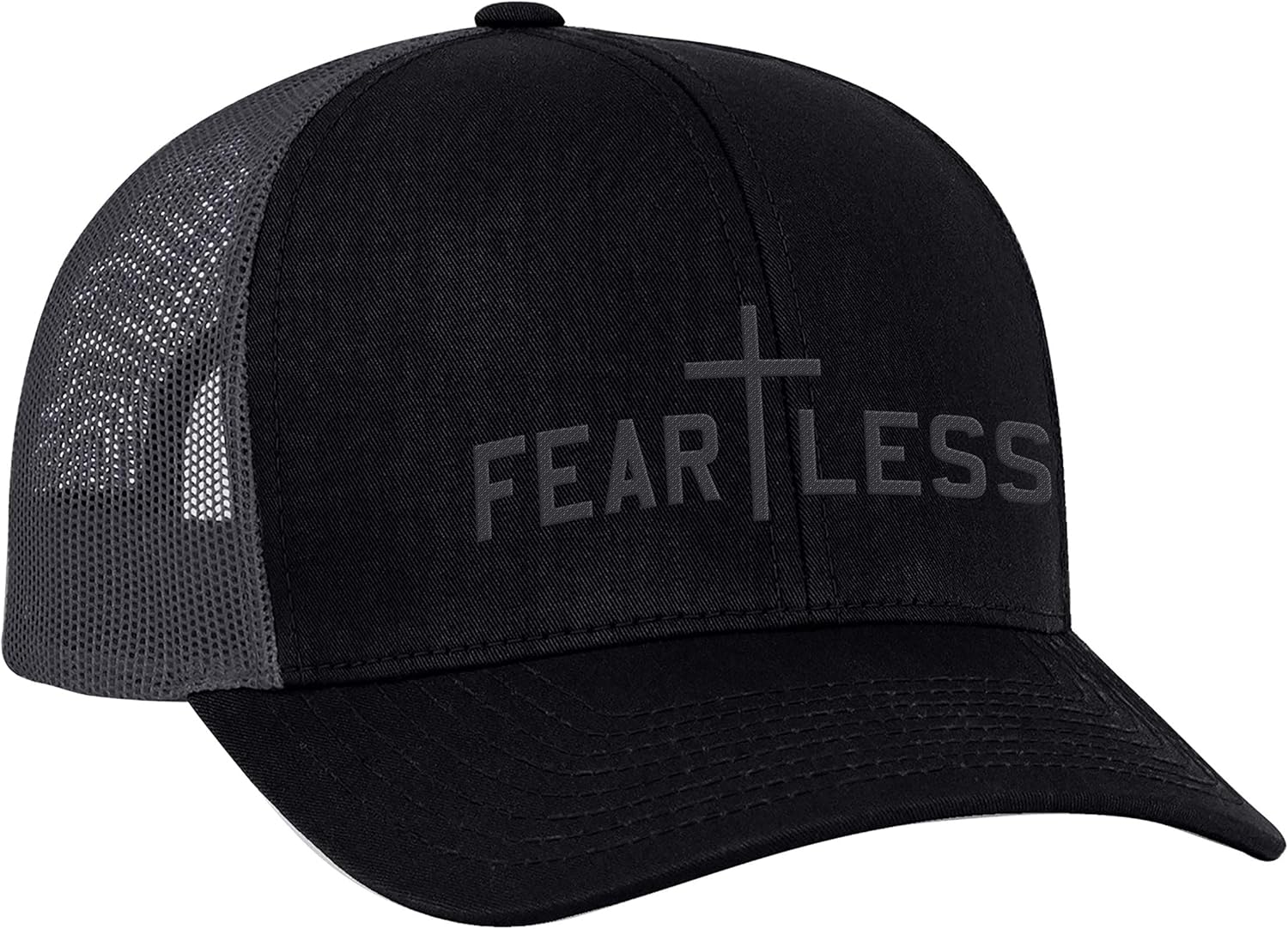 Men's Christian Fearless with Cross Embroidered Mesh Back Trucker Cap