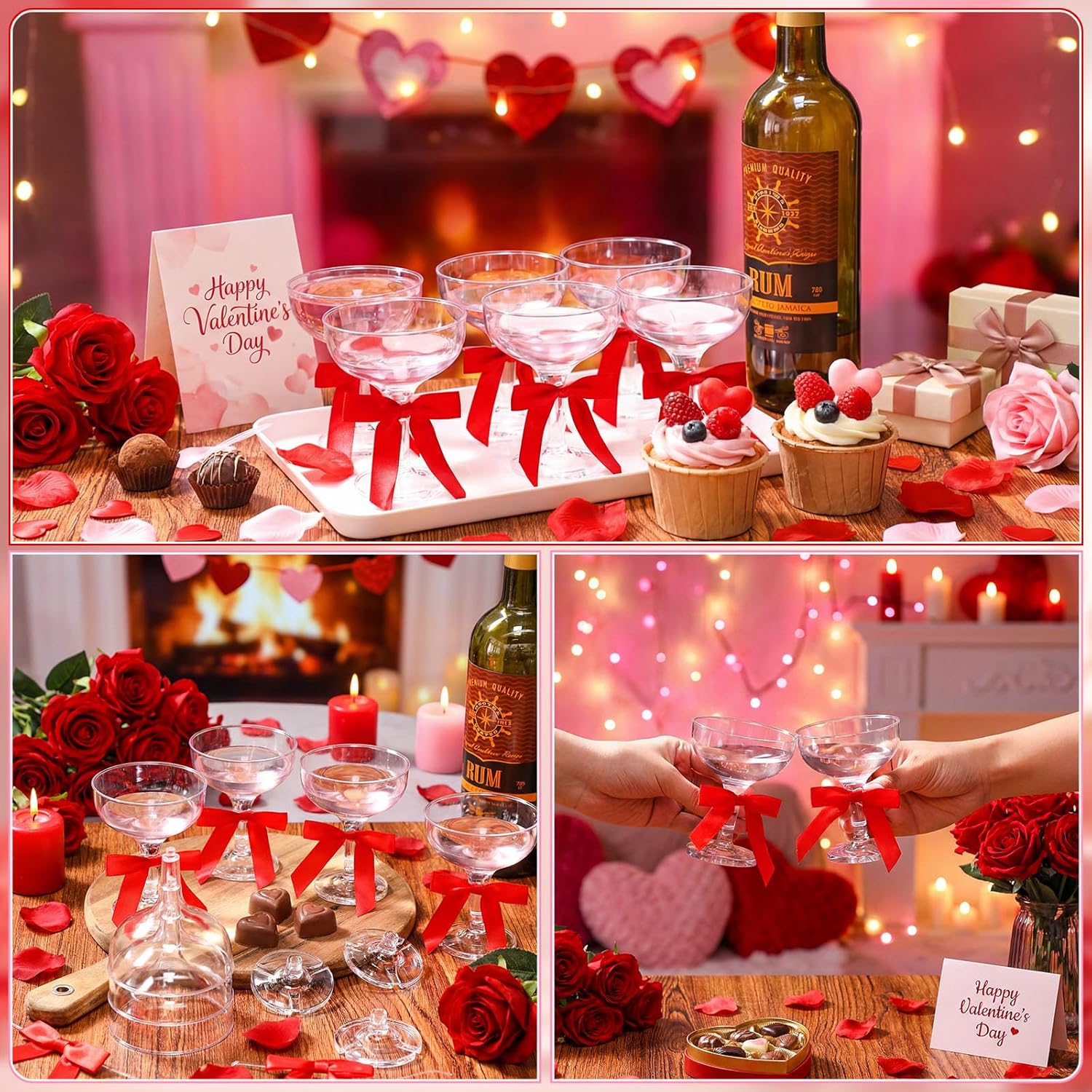 Zopeal Plastic Martini Glasses 5 oz Champagne Cups Margarita Cocktail Glasses with Bow 2.8 Inch for Valentine's Day Bachelor Home Bar Wedding Party Champagne Tower(Red,50 Pcs) - Image 5